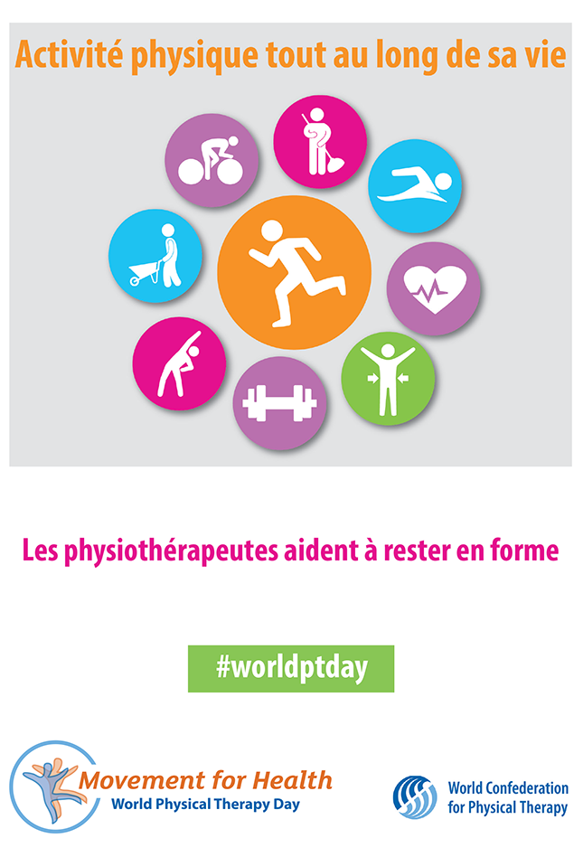 Vorschaubild für die Broschüre zum Welt-PT-Tag 2017: körperliche Aktivität für das Leben auf Französisch