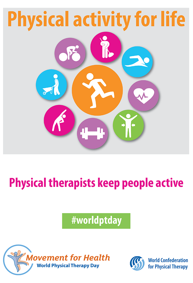 Vorschaubild für die Broschüre zum Welt-PT-Tag 2017: körperliche Aktivität fürs Leben auf Englisch