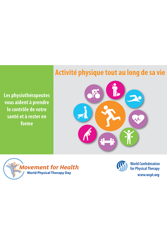 Vorschaubild für die Postkarte zum Welt-PT-Tag 2017: körperliche Aktivität für das Leben auf Französisch