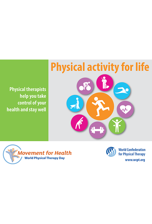 Vorschaubild für die Postkarte zum Welt-PT-Tag 2017: körperliche Aktivität für das Leben in Englisch