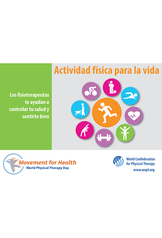 Thumbnail image for World PT Day 2017 postcard: physical activity for life in Spanish