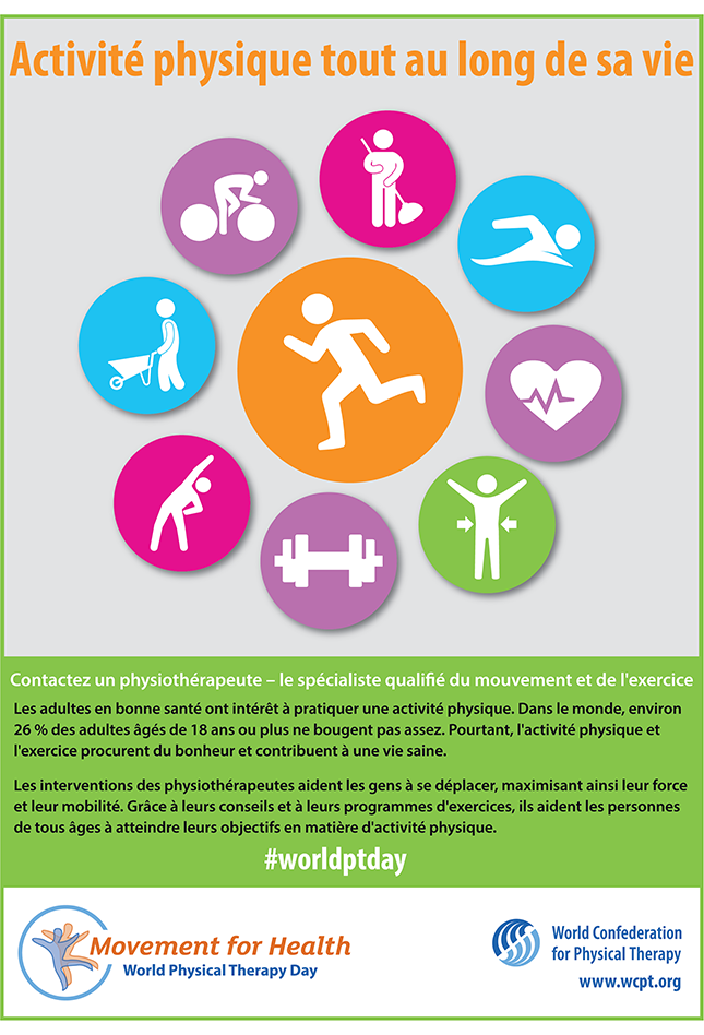 Thumbnail image for World PT Day 2017 poster: physical activity for life in Spanish