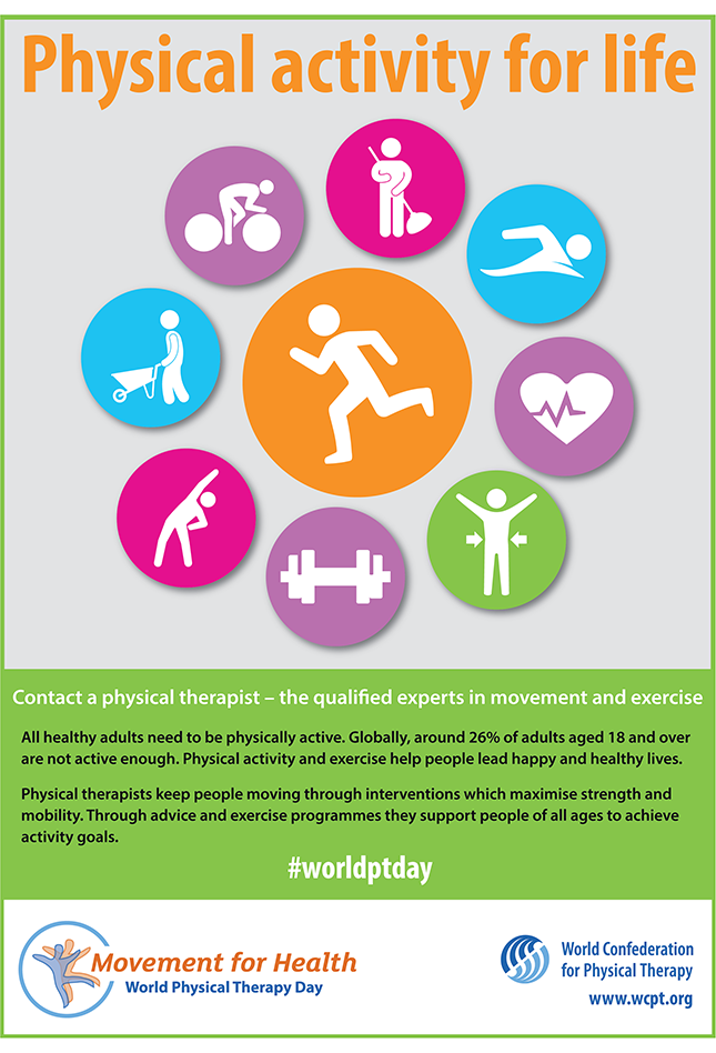 Vorschaubild für World PT Day 2017 Poster: körperliche Aktivität für das Leben in Englisch