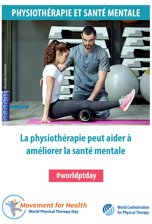 Gambar mini selebaran Hari PT Sedunia 2018: terapi fisik dan kesehatan mental dalam bahasa Prancis