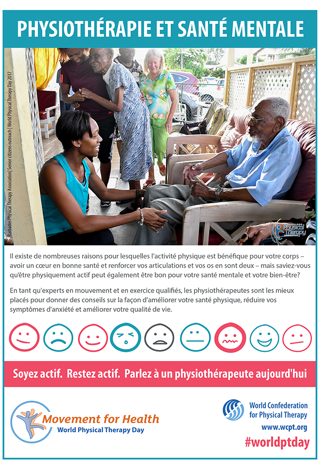 Thumbnail image for World PT Day 2018 poster: physical therapy and mental health in French