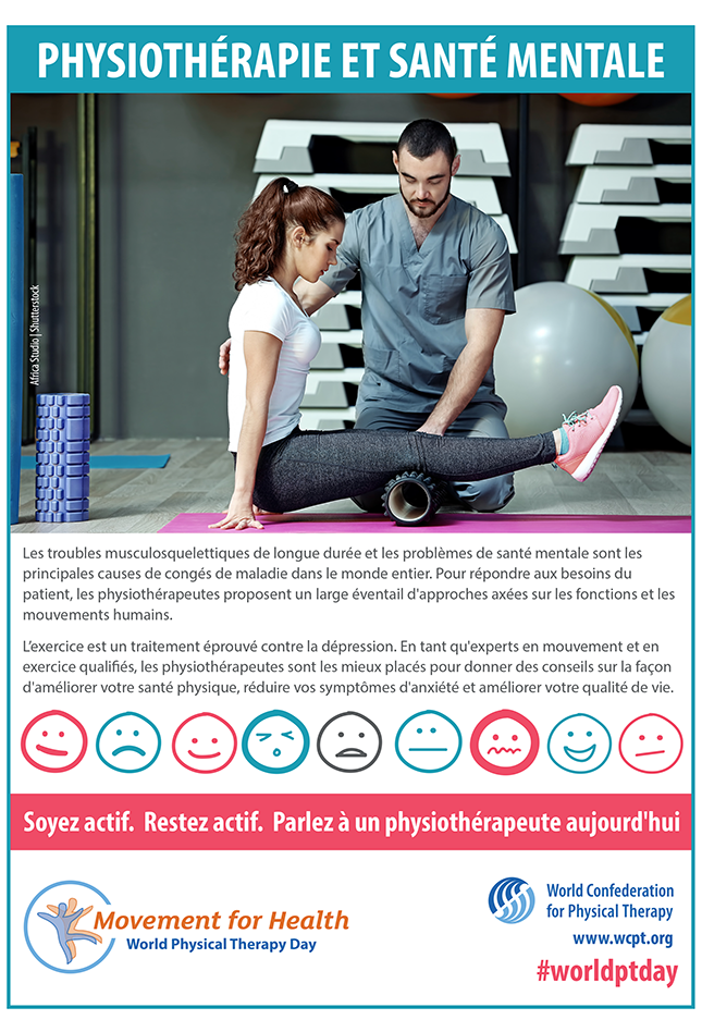 Thumbnail image for World PT Day 2018 poster: physical therapy and mental health in French