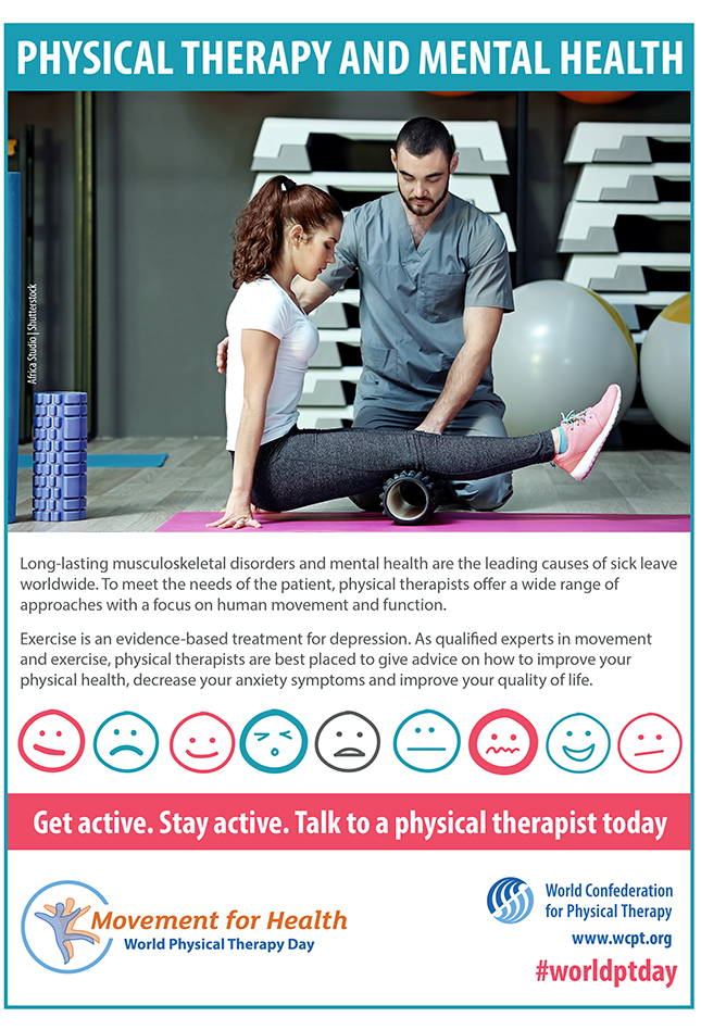 Thumbnail image for World PT Day 2018 poster: physical therapy and mental health in English