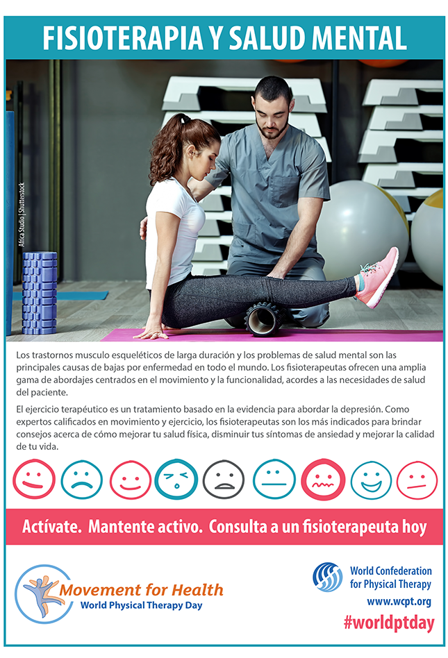 Gambar mini poster Hari PT Sedunia 2018: terapi fisik dan kesehatan mental dalam bahasa Spanyol
