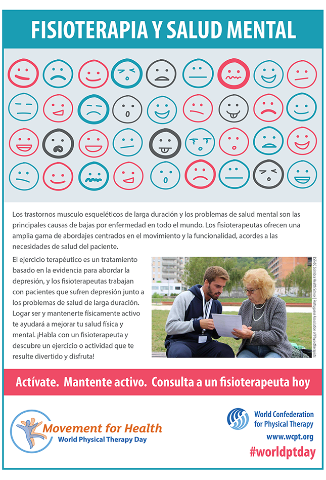 Gambar mini poster Hari PT Sedunia 2018: terapi fisik dan kesehatan mental dalam bahasa Spanyol