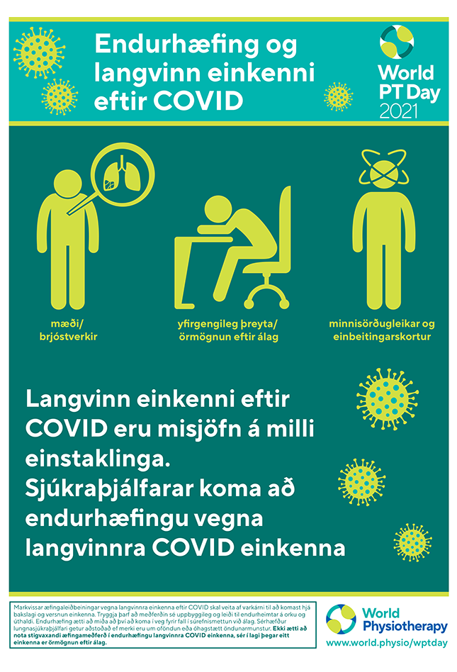 Gambar poster 2021 World PT Day 1 dalam bahasa Islandia