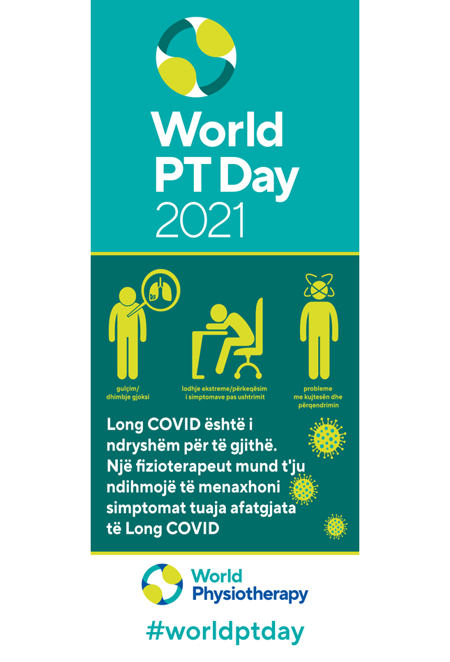 World PT Day roller banner. Albanian