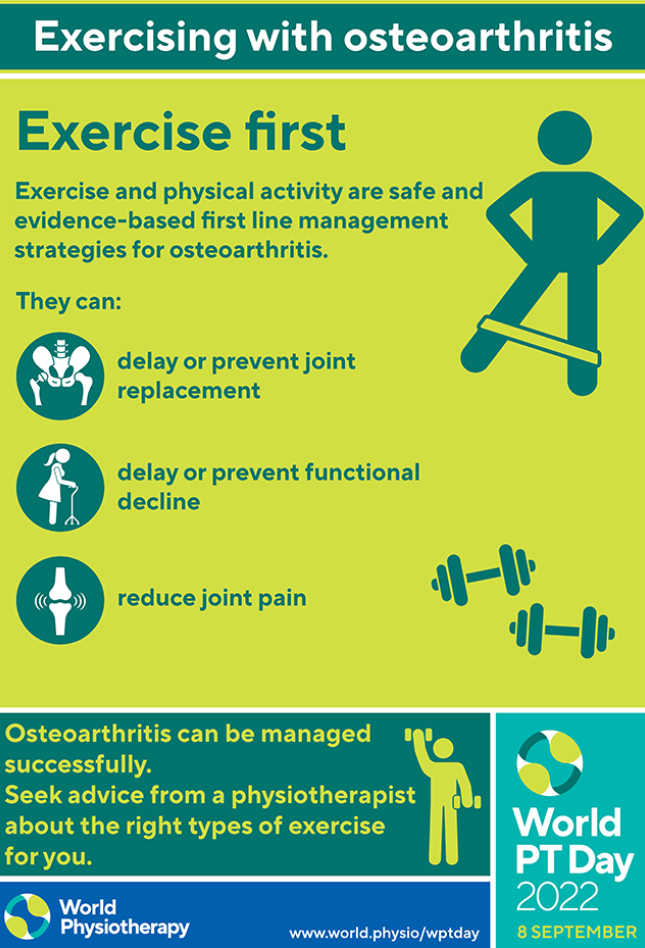 Berolahraga dengan osteoartritis: poster Hari PT Sedunia 1