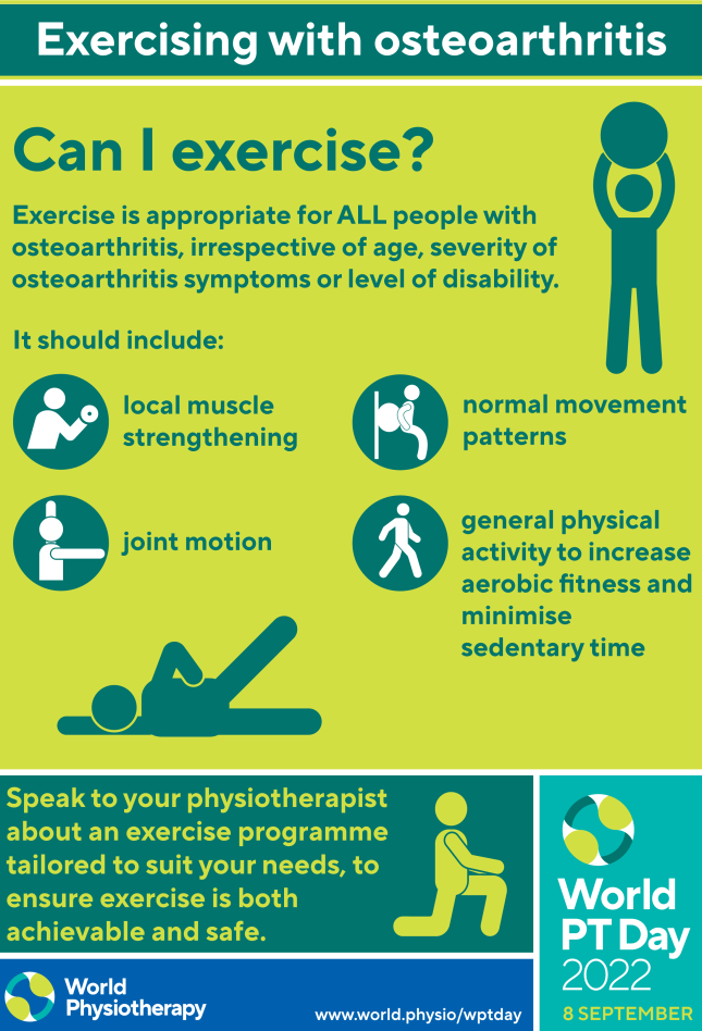 Hacer ejercicio con artrosis: cartel del Día Mundial del PT