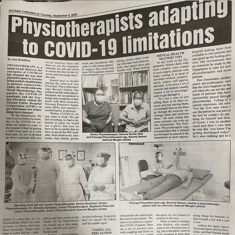 Image of newspaper article in the Ghana Chronicle to mark World PT Day 2020