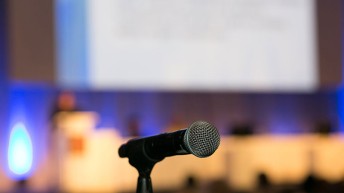 Photograph of microphone from a congress