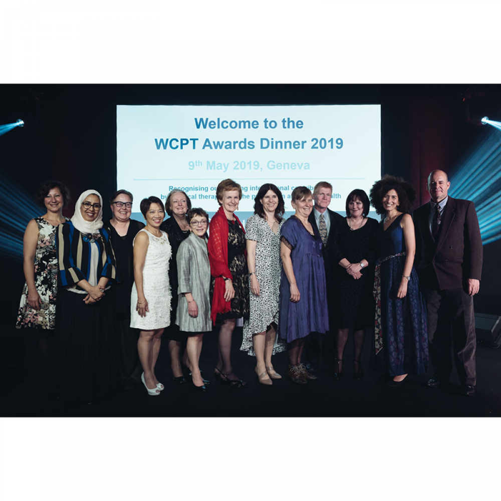 Award winners pose for a photo at the WCPT Awards Dinner