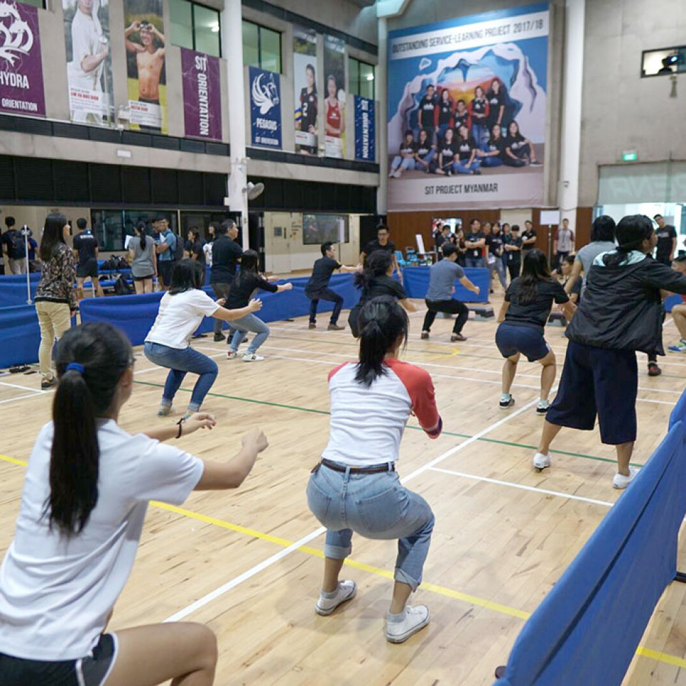 Photograph showing a celebration held in Singapore to mark World PT Day 2018