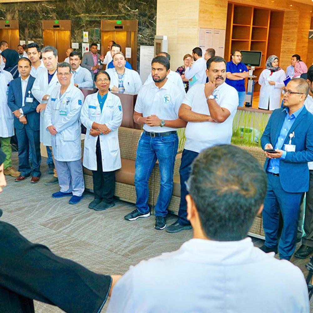 Photograph showing a celebration held in Qatar to mark World PT Day 2019