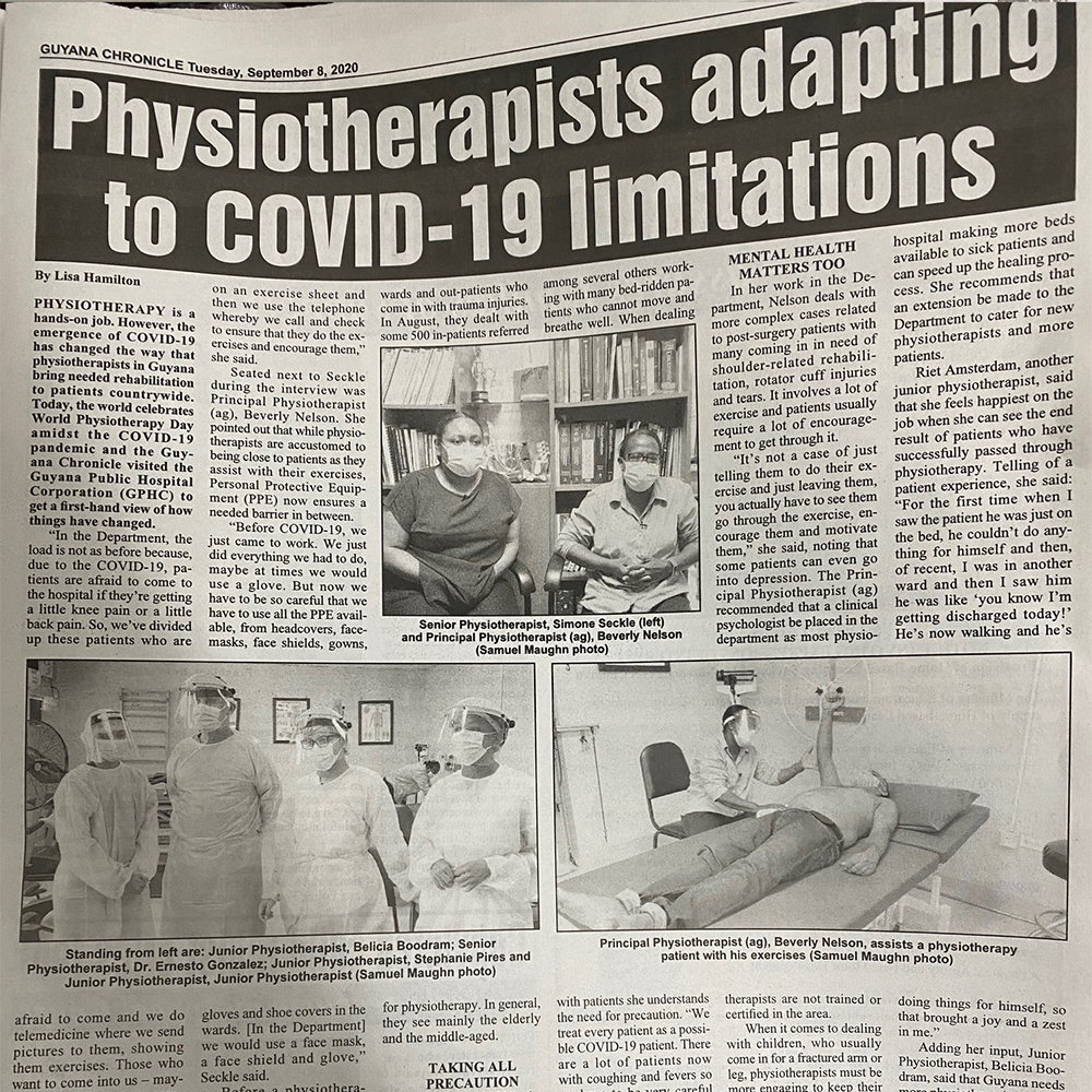 Image of newspaper article in the Ghana Chronicle to mark World PT Day 2020