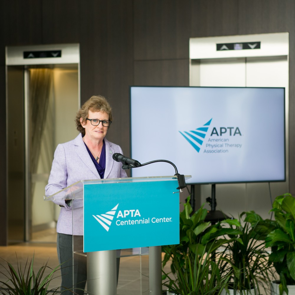 Sharon Dunn, APTA president at ribbon-cutting ceremony