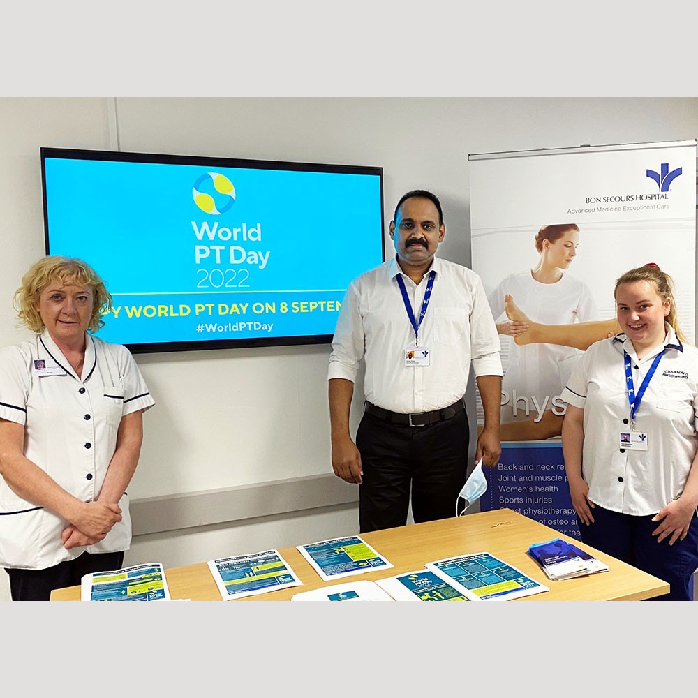 Photo of physiotherapists at Bonsecours Hospital in Dublin marking World PT Day 2022