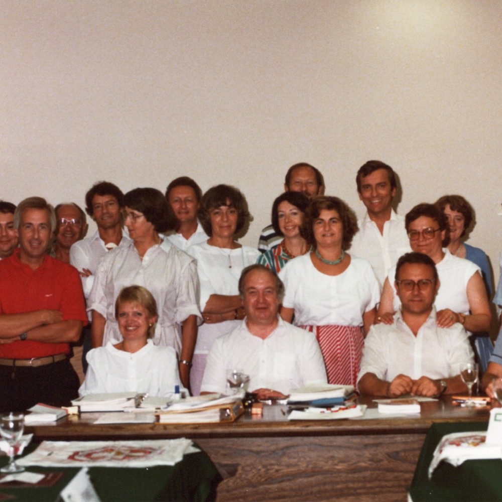 David Teager all'assemblea generale dell'SLCP nel 1985