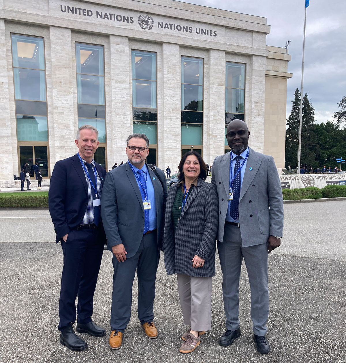 World Physiotherapy delegation for WHA79 outside the United Nations building in Geneva