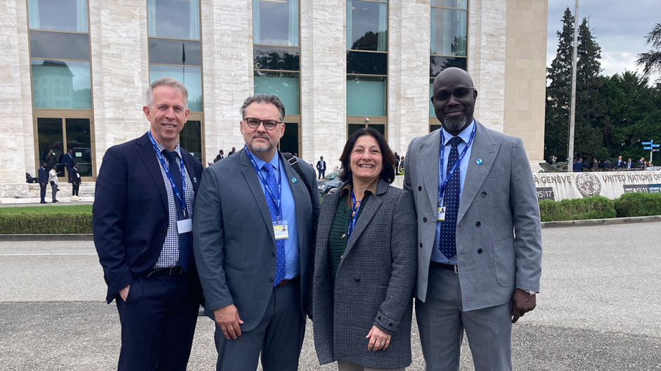 World Physiotherapy delegation for WHA79 outside the United Nations building in Geneva