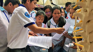 Photograph showing a celebration held in Cambodia to mark World PT Day 2018