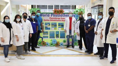 Fotografía de las actividades realizadas en Heart Hopsital en Qatar para conmemorar el Día Mundial del PT 2021