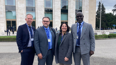 World Physiotherapy delegation for WHA79 outside the United Nations building in Geneva